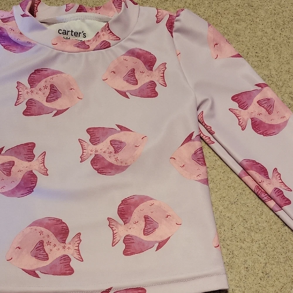Carter's Pink Fish Print Kids Rashguard 2 Piece Set Size 18 Months